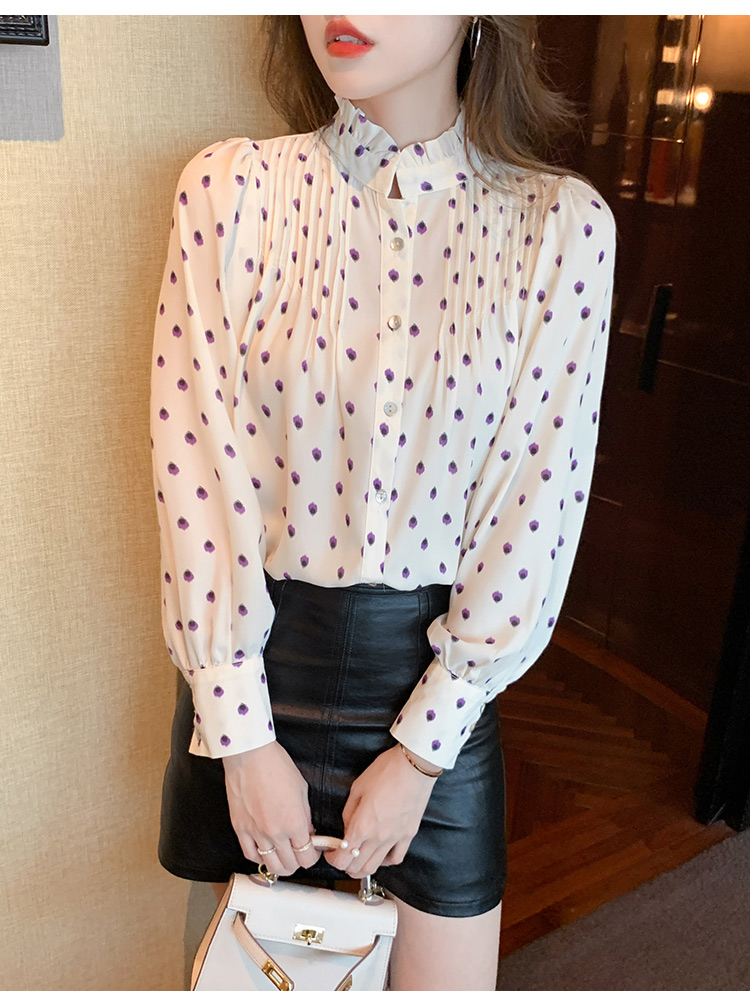 Long sleeve fold chiffon shirt bubble spring tops