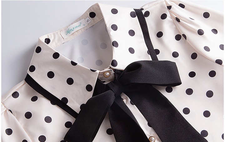 Polka dot bottoming tops spring bow shirt for women