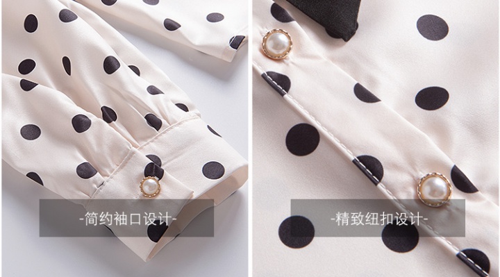 Polka dot bottoming tops spring bow shirt for women