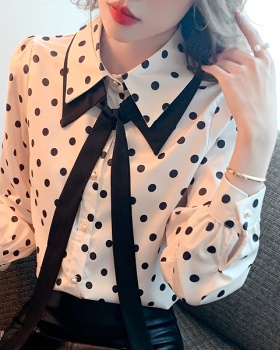 Polka dot bottoming tops spring bow shirt for women