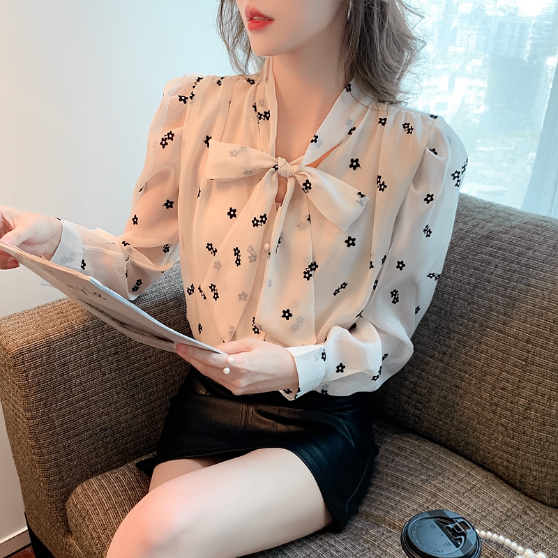 France style spring tops chiffon bow T-shirt for women