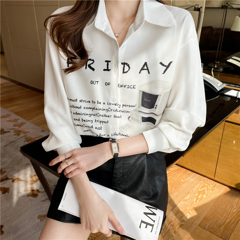 Long sleeve spring and autumn tops chiffon shirt for women