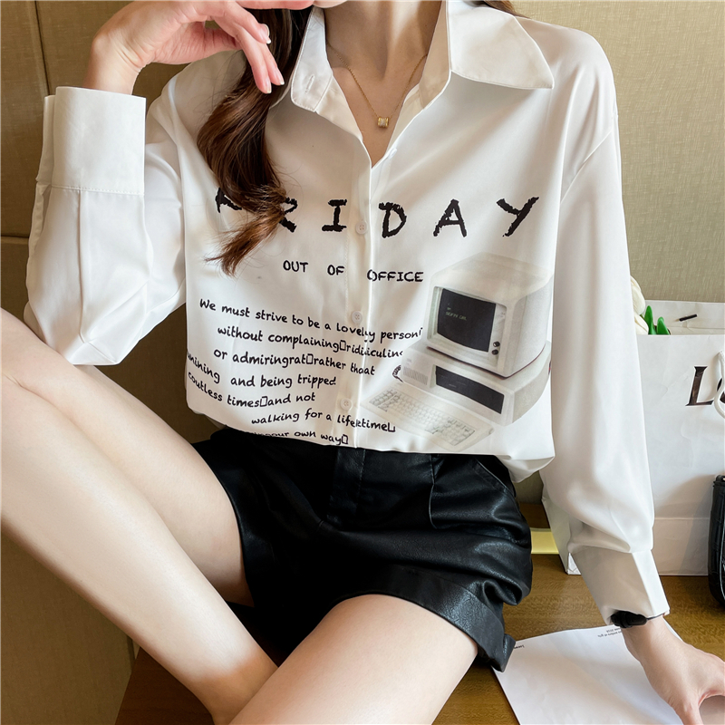 Long sleeve spring and autumn tops chiffon shirt for women