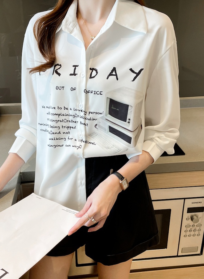 Long sleeve spring and autumn tops chiffon shirt for women