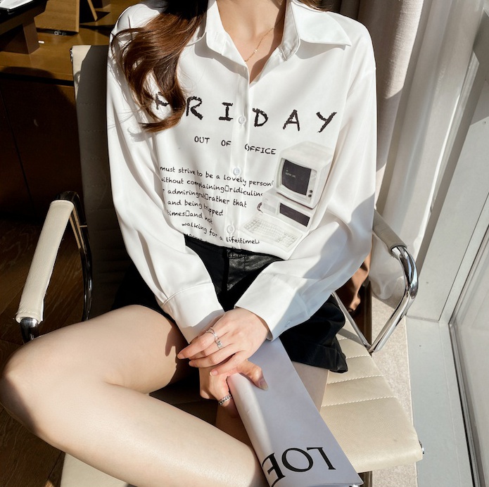 Long sleeve spring and autumn tops chiffon shirt for women