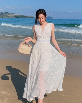 Halter Thailand vacation beach dress white slim dress