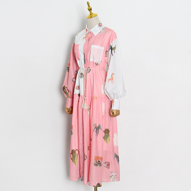 Cartoon spring and summer long dress single-breasted dress