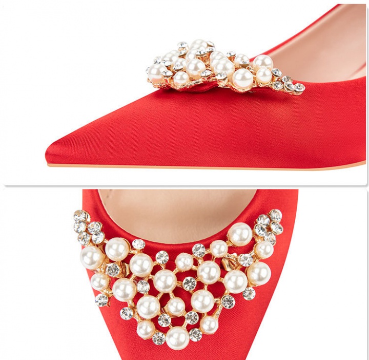 Rhinestone European style shoes pearl low stilettos