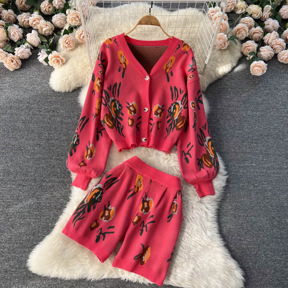 Retro sweater knitted cardigan 2pcs set for women