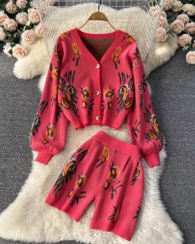 Retro sweater knitted cardigan 2pcs set for women