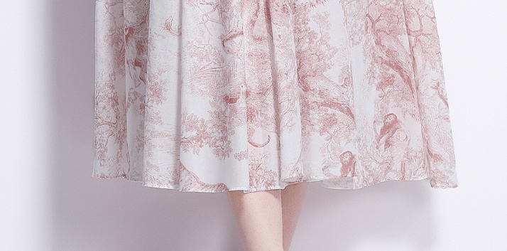 Long cotton spring pattern printing drawstring dress