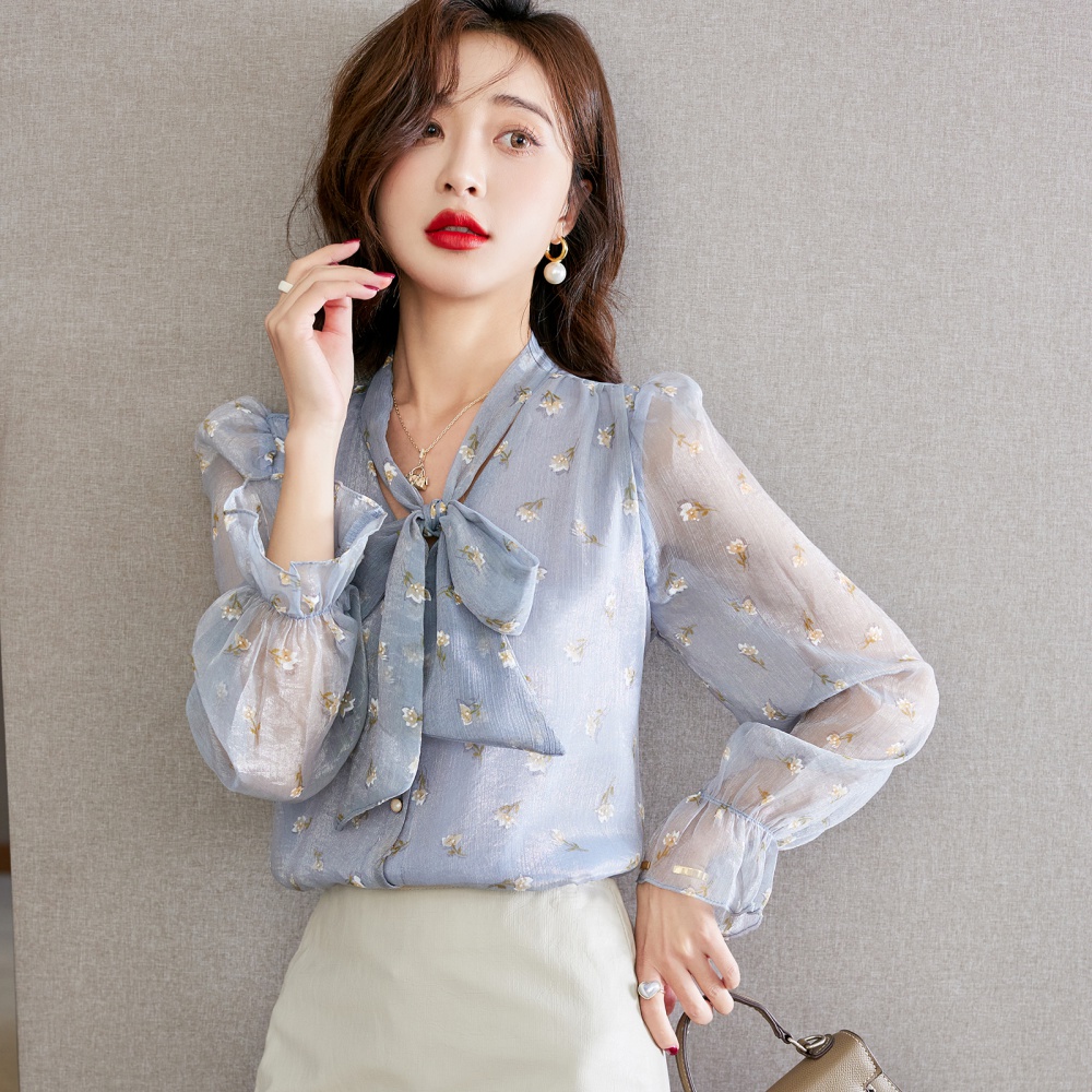Long sleeve spring unique bow colors printing tops for women