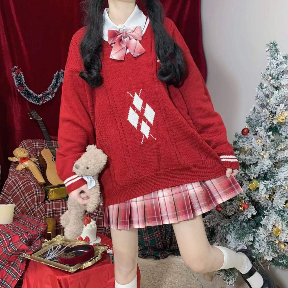 Pleated embroidery skirt college style christmas uniform a set