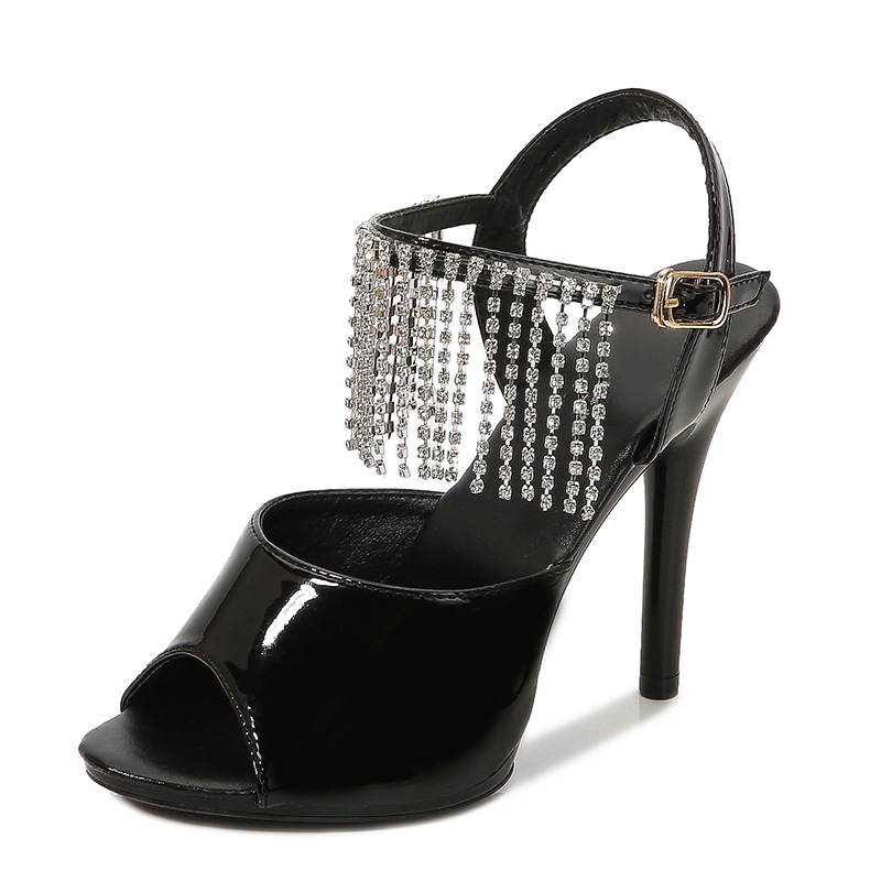 Patent leather high-heeled shoes sandals