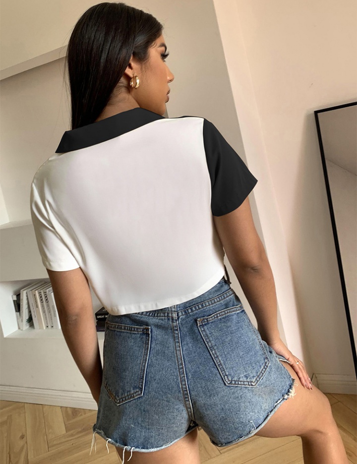 European style short tops splice shirt for women