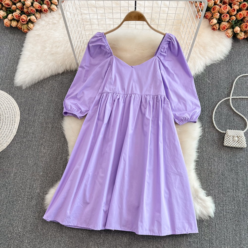 White loose doll square collar dress for women