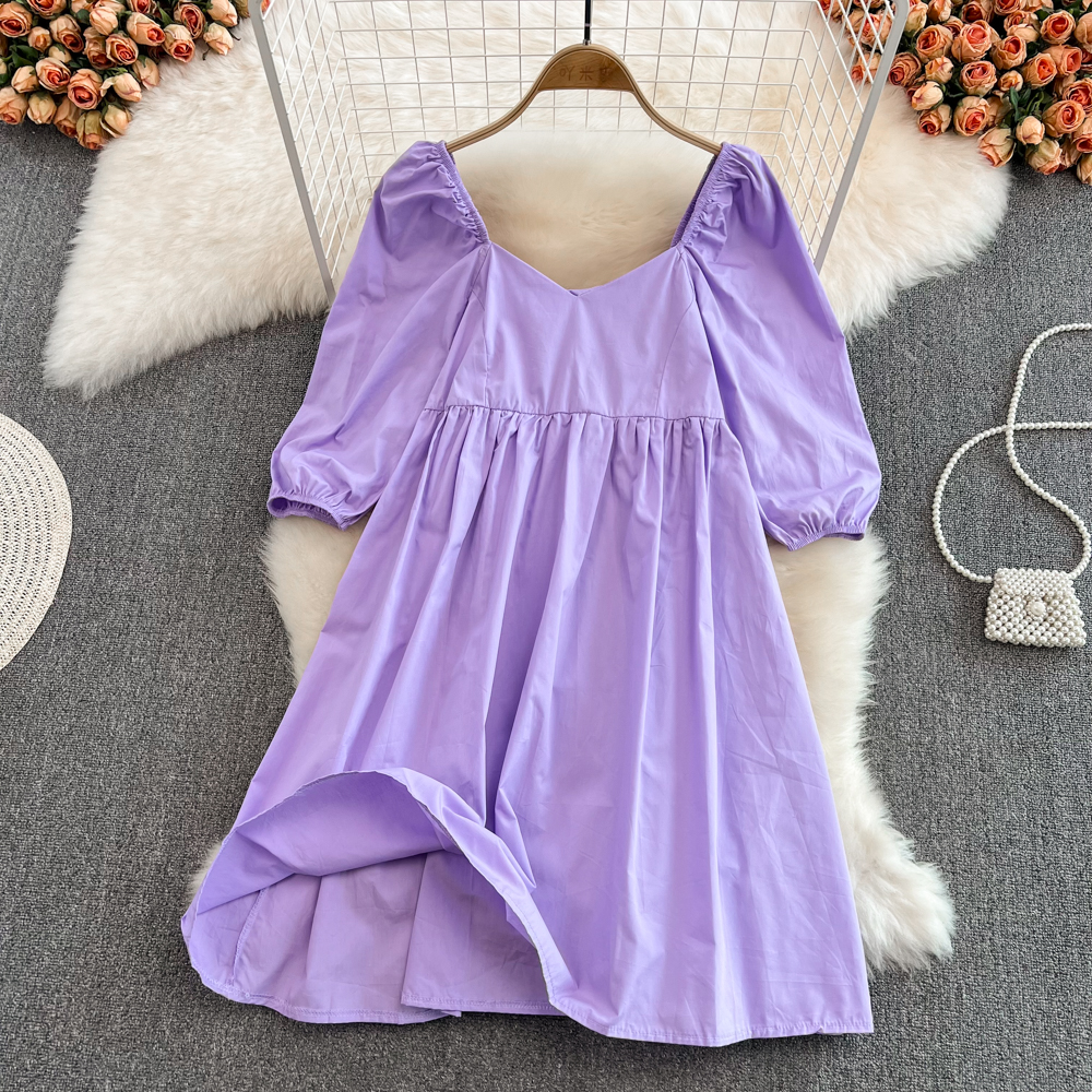 White loose doll square collar dress for women