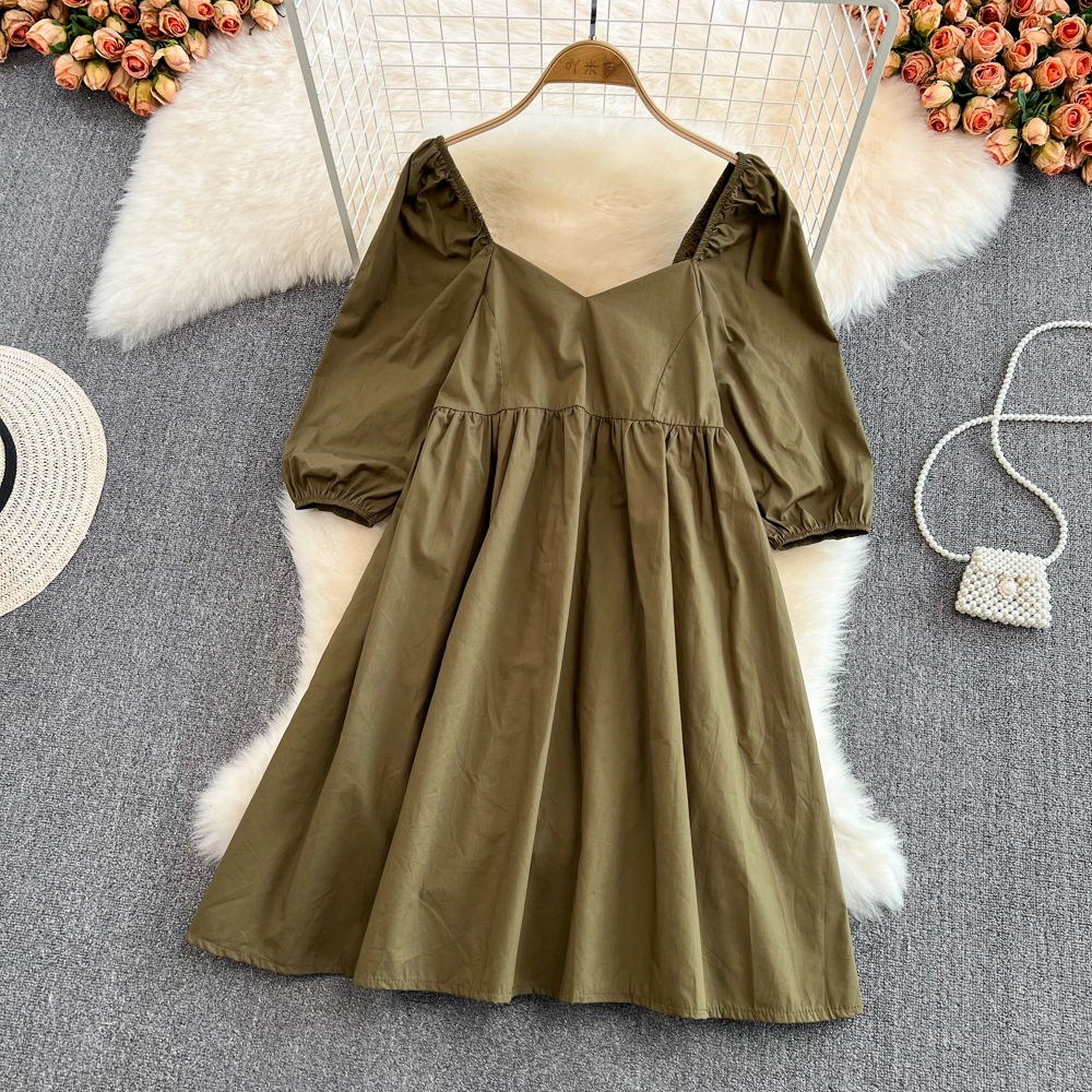 White loose doll square collar dress for women