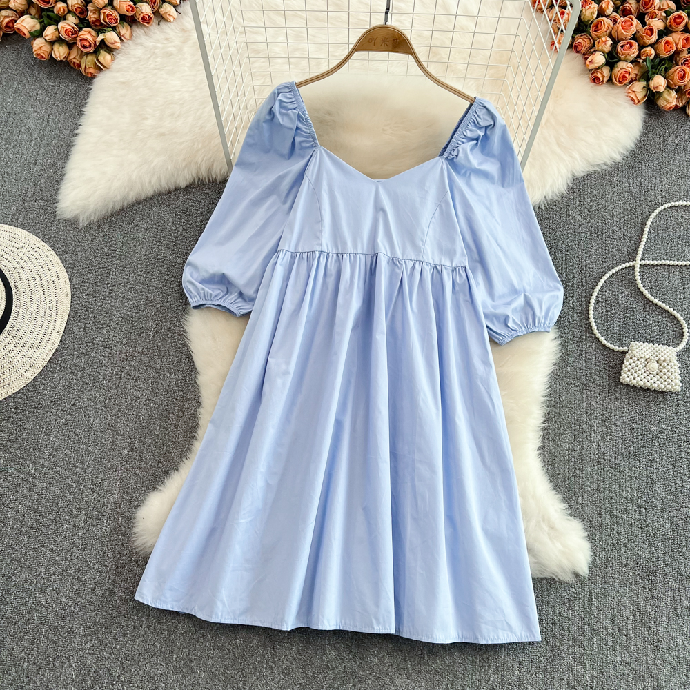 White loose doll square collar dress for women