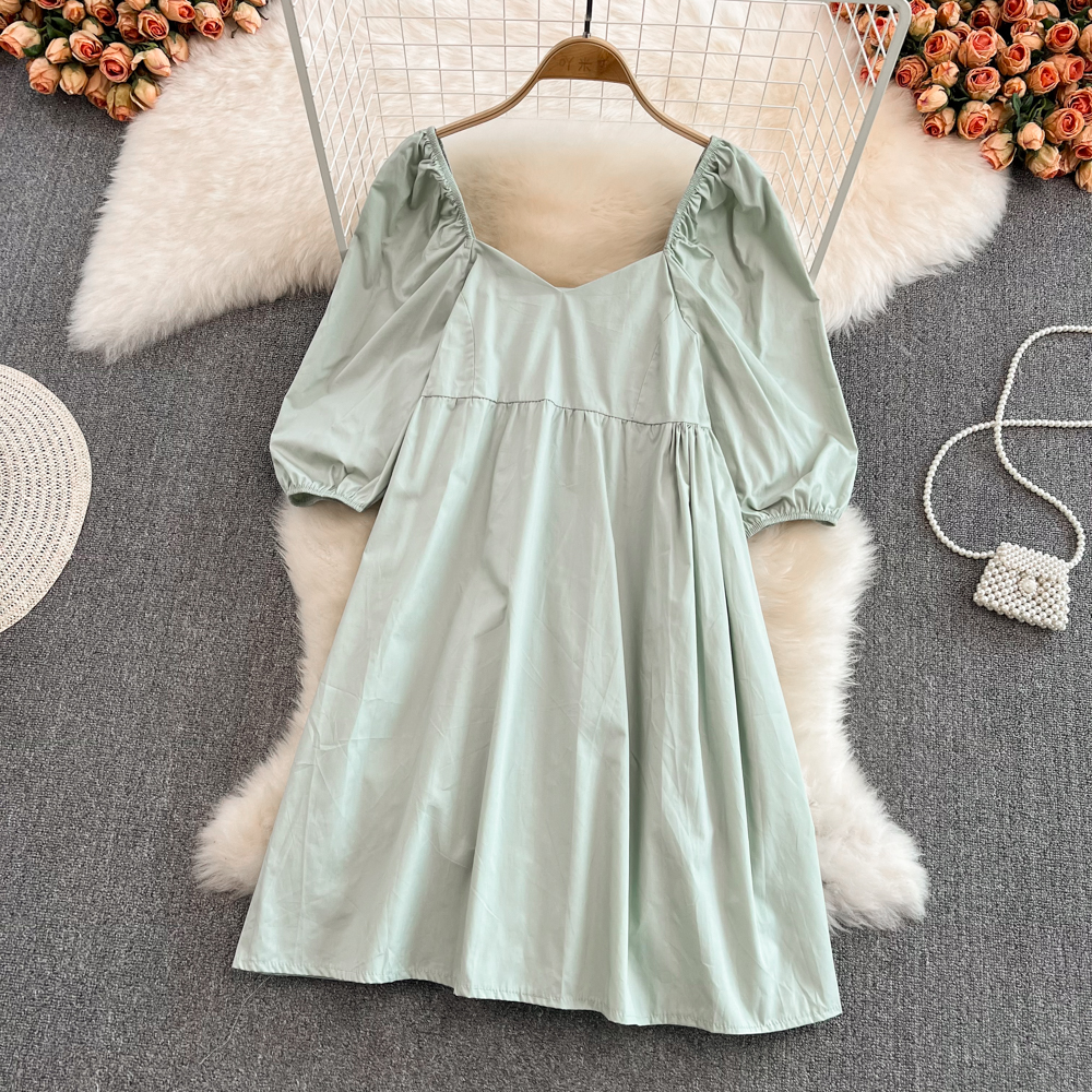 White loose doll square collar dress for women