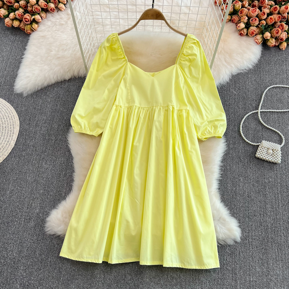 White loose doll square collar dress for women