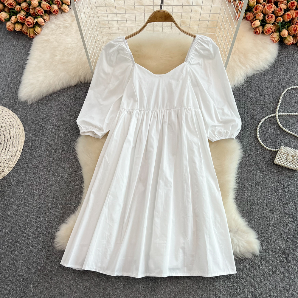 White loose doll square collar dress for women