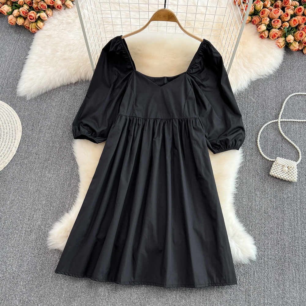 White loose doll square collar dress for women