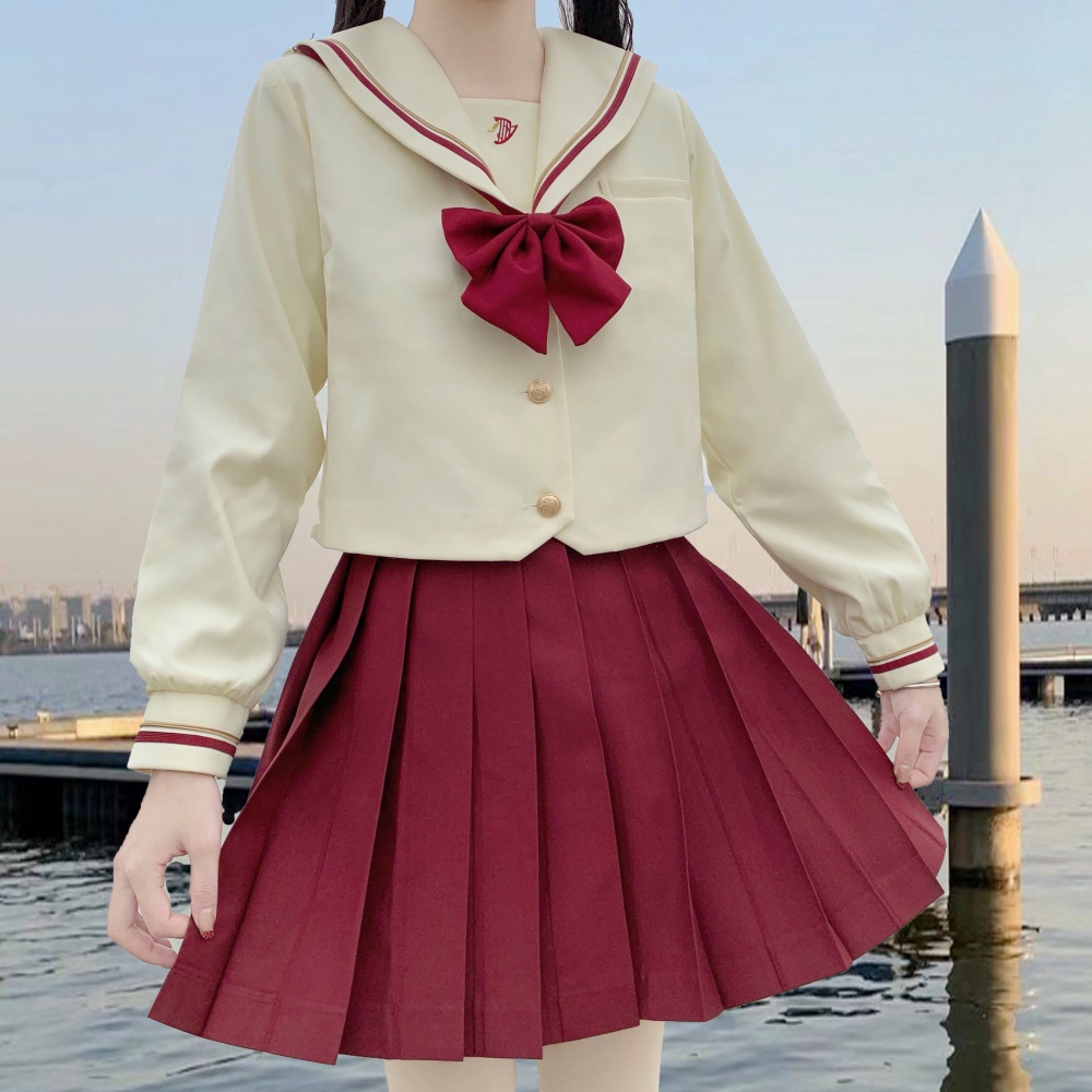 Long sleeve tops student skirt 2pcs set
