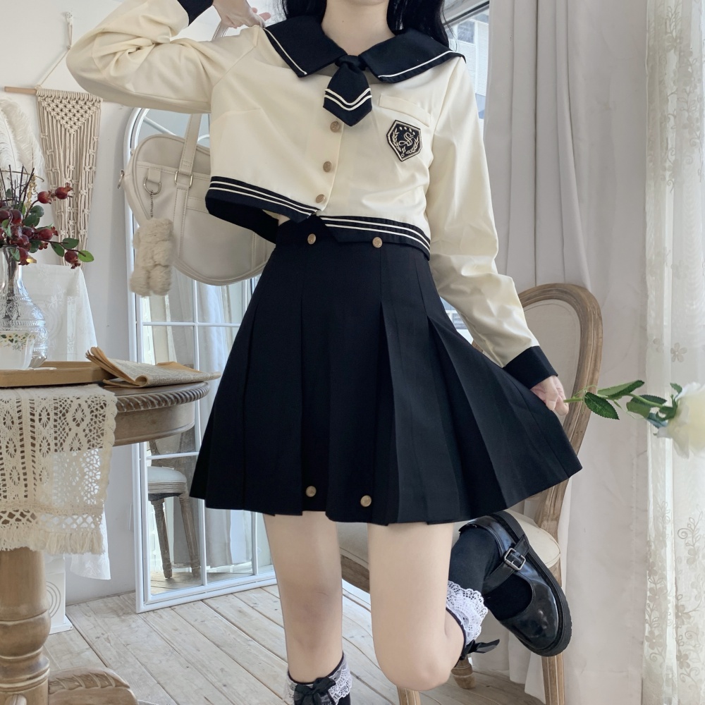 Student Japanese style uniform autumn pleated skirt a set