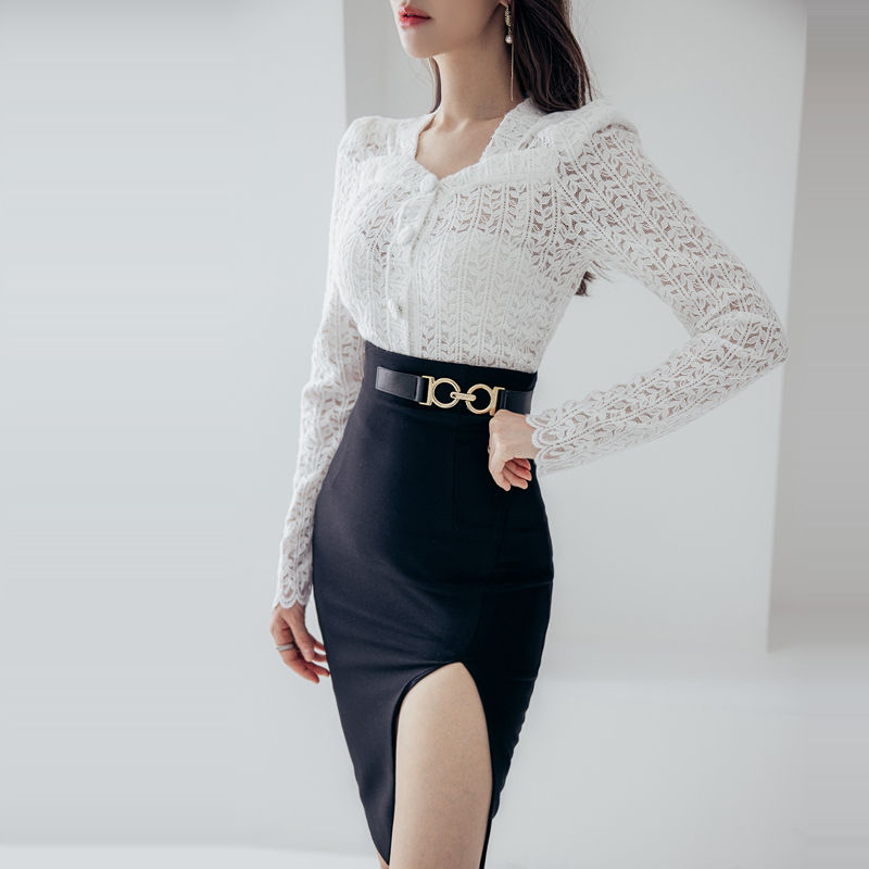 Korean style tops spring skirt 2pcs set for women