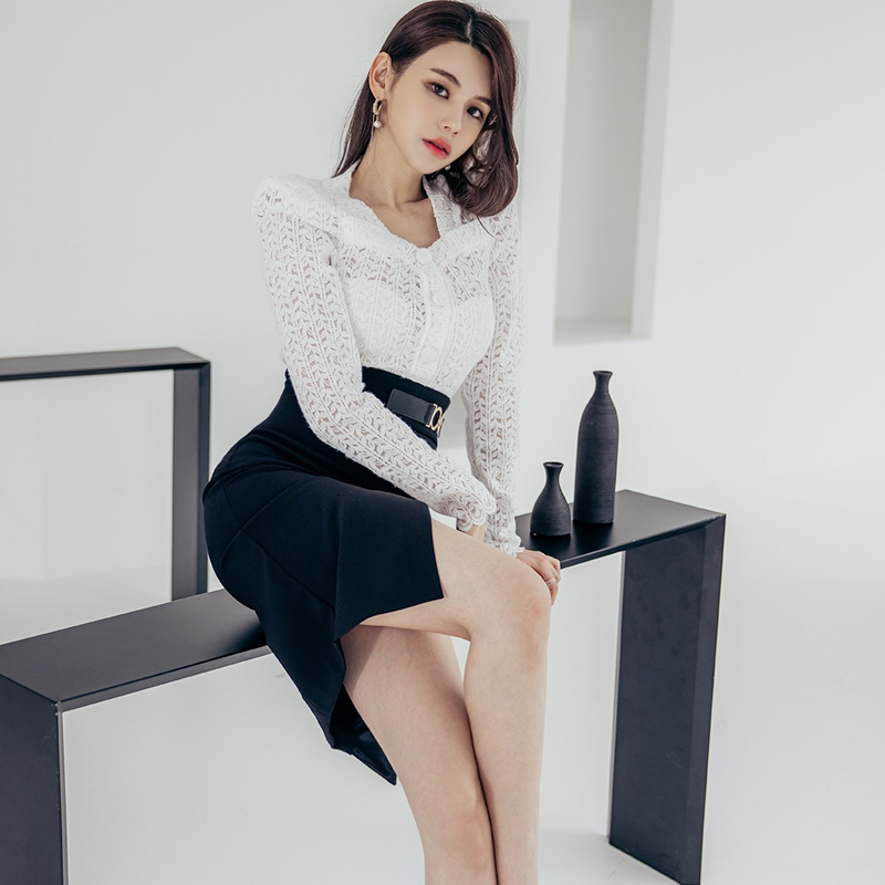 Korean style tops spring skirt 2pcs set for women
