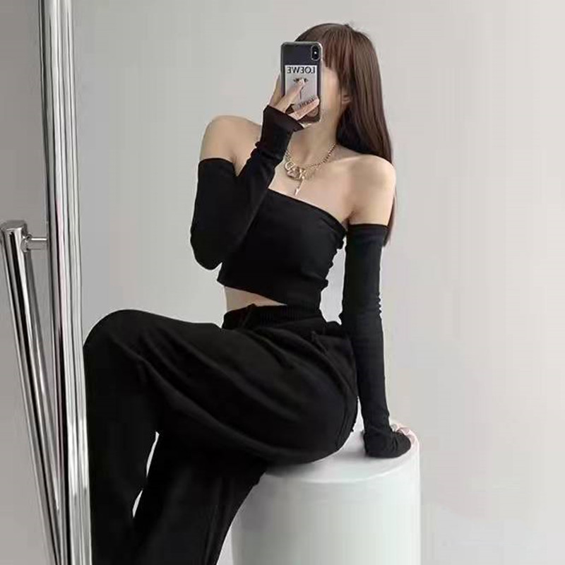 Long sleeve retro vest Korean style navel tops for women