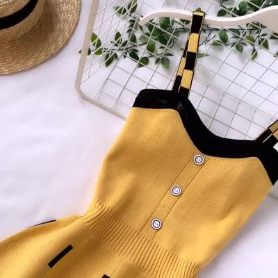 V-neck sling knitted short fashion dress for women