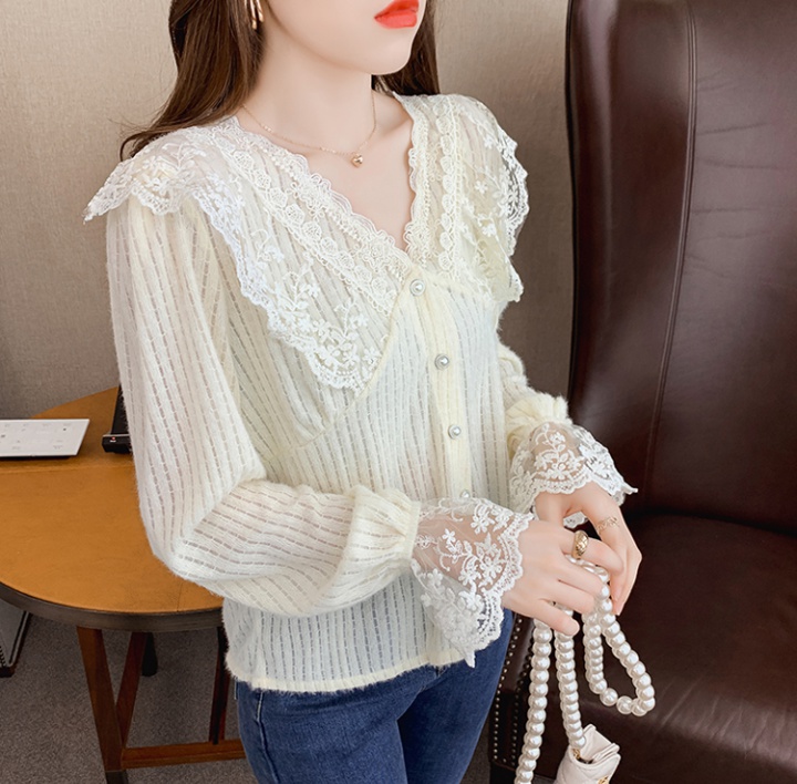 Lady spring V-neck shirt temperament lace shirts