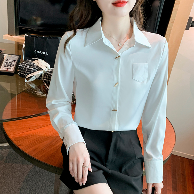 Korean style spring tops basis satin shirt
