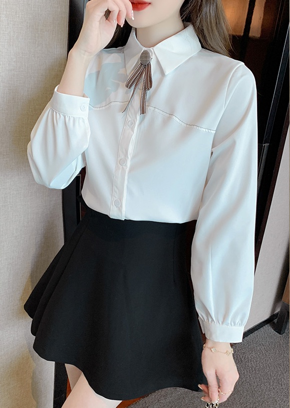 Student spring white shirt long sleeve loose tops