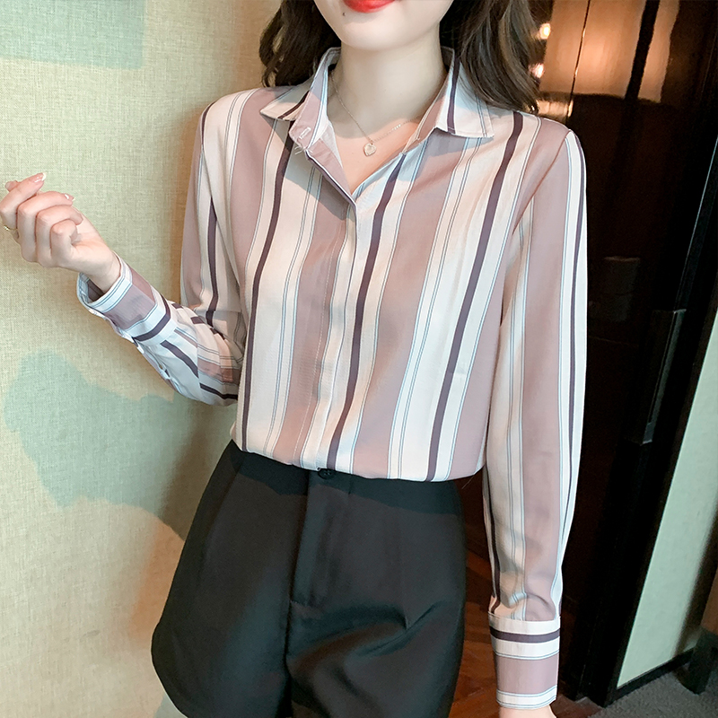 Korean style tops stripe chiffon shirt for women