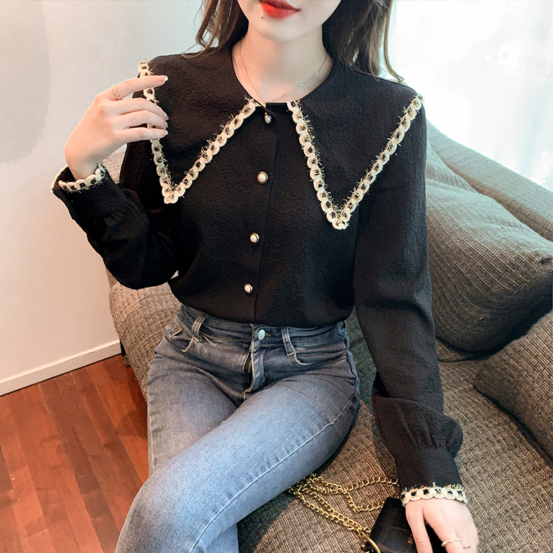 Retro fashion tops spring black shirt