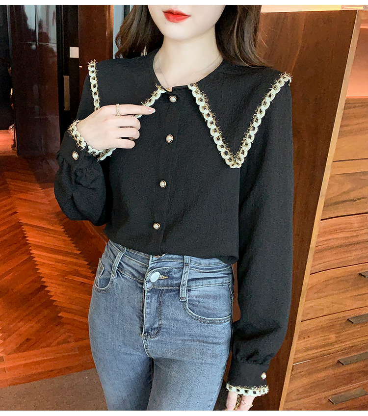Retro fashion tops spring black shirt