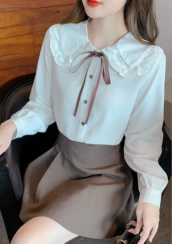 All-match long sleeve tops doll collar shirt for women