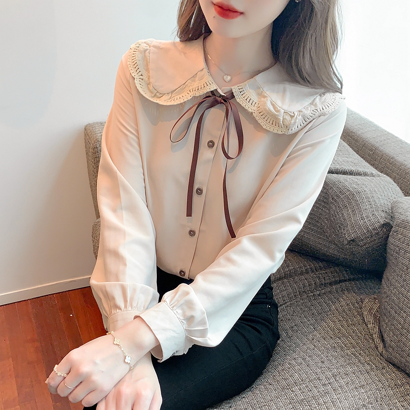 All-match long sleeve tops doll collar shirt for women
