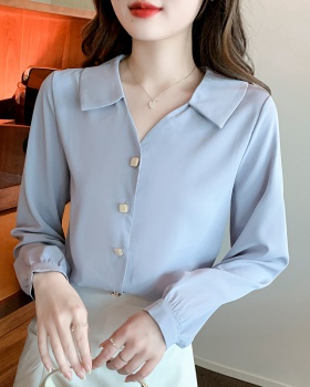 Long sleeve all-match tops chiffon spring shirt for women
