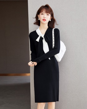 Frenum spring knitted jumpsuit wool black-white dress