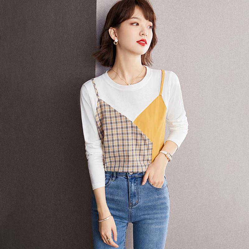 Round neck spring tops long sleeve T-shirt for women