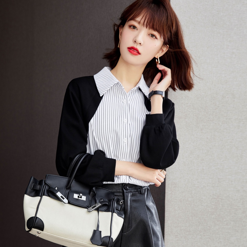 Loose Pseudo-two all-match tops spring chiffon shirt for women