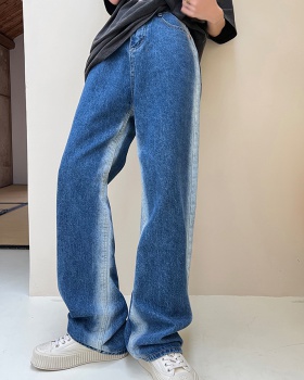 Spring loose long pants denim high waist pants for women