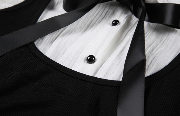 Spring Pseudo-two splice detachable summer black-white dress