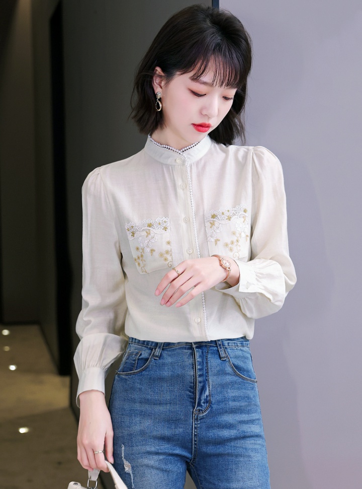 Embroidered spring shirt long sleeve tops for women
