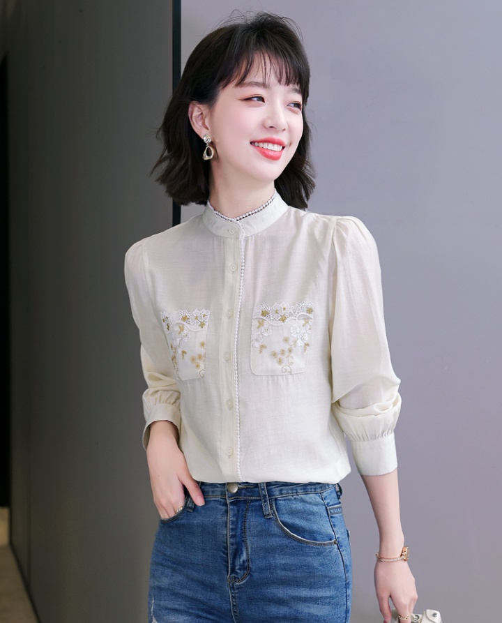 Embroidered spring shirt long sleeve tops for women