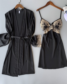 Sling nightgown long sleeve pajamas 2pcs set for women